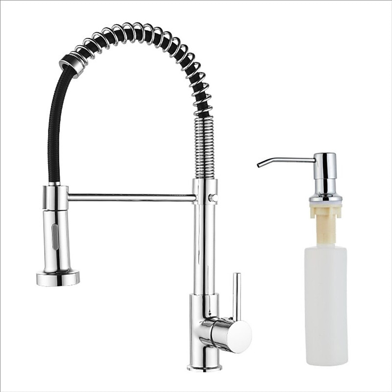 Kitchen Sink Mixer Faucet with Pull Down Sprayer 360 swivel High Arc Single Handle Spring Kitchen Taps Deck Mounted One Hole Brass Kitchen Sink Faucet Centerset Water Taps 2025 - CAD $103.99 –P16