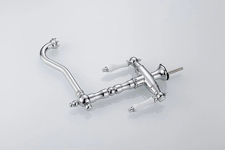 Traditional Kitchen Sink Mixer Faucet Retro Style Vessel Kitchen Taps Dual Handles One Hole Rotatable Chrome/Brass/Nickel Brushed Standard Spout 2025 - CAD $127.99 –P3