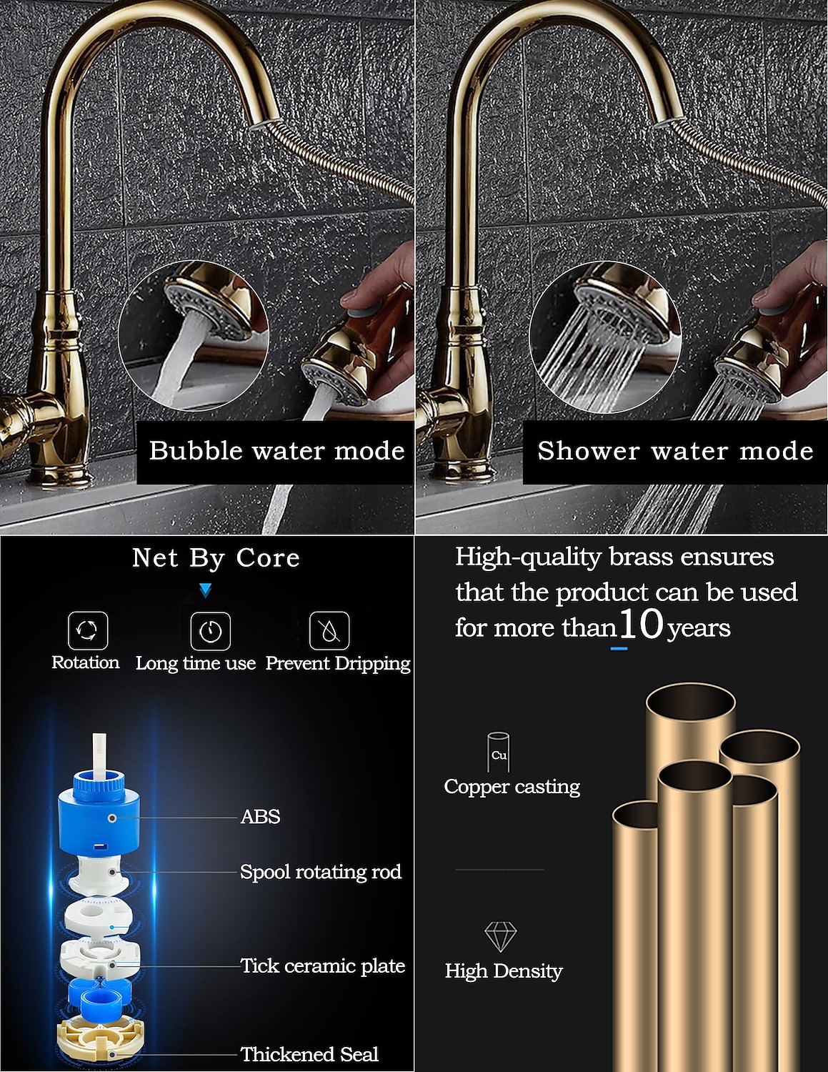 Kitchen Faucet Contemporary Retro Style Ti-PVD Pull-out/Pull-down Vessel/Brass/Single Handle One Hole 2025 - CAD $191.99 –P1