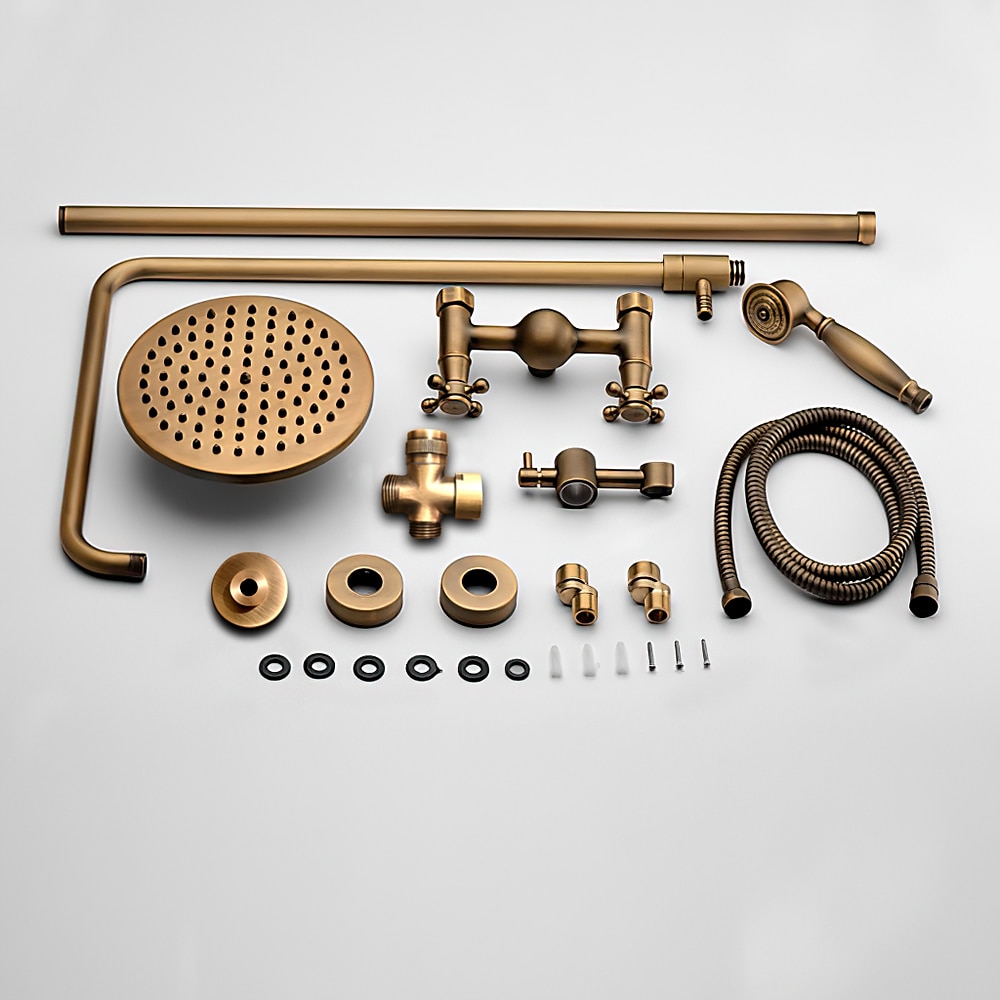 Shower FaucetBathroom Shower Fixture Brass Rainfall Shower Head Set with Tub Spout Shower Faucet and Handheld Spray Wall Mount Double Cross Handle with Cold/Hot Water 2025 - CAD $366.99 –P5