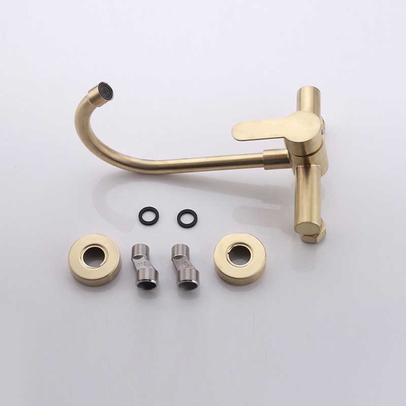 Kitchen faucet - Single Handle Two Holes Brushed Gold Tall /High Arc Wall Mounted Contemporary Kitchen Taps 2025 - CAD $175.99 –P10