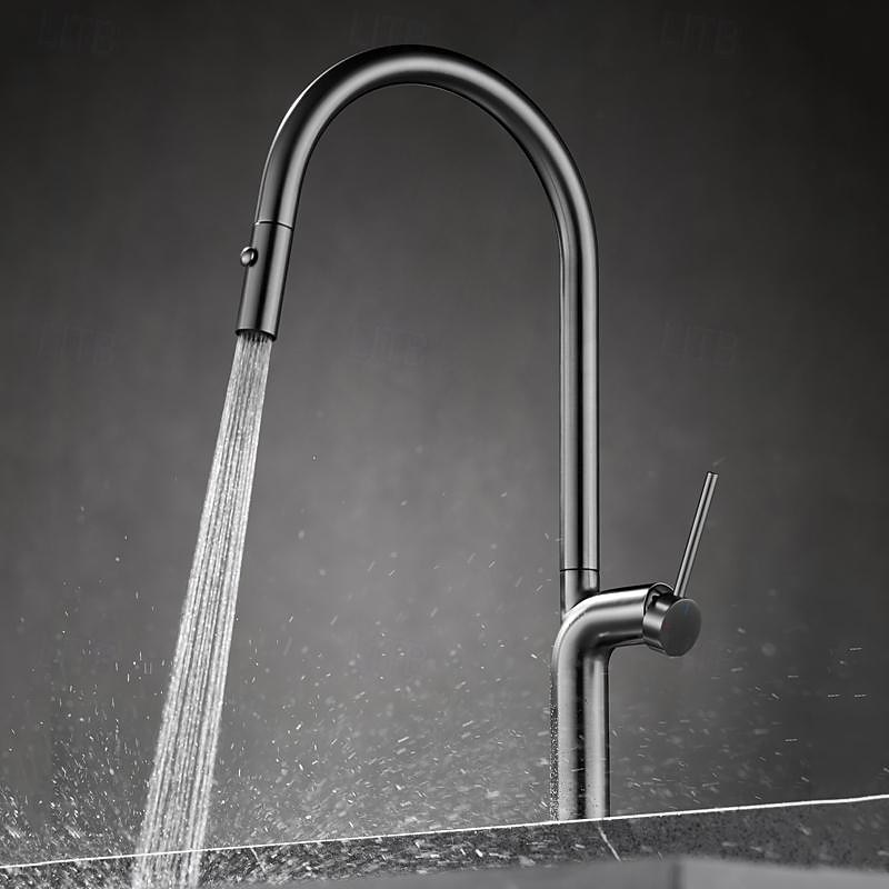 Kitchen faucet - Single Handle One Hole Chrome / Nickel Brushed / Electroplated Pull-out / Pull-down / Standard Spout / Tall / High Arc Centerset Modern Contemporary Kitchen Taps 2025 - CAD $207.97 –P3
