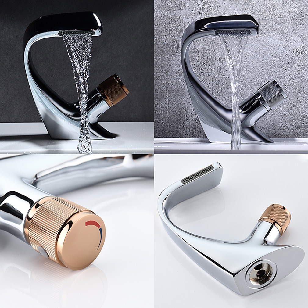 Bathroom Sink Faucet, Brass Waterfall Mixer Basin Taps Chrome Finish Single Handle One Hole Bath Tap with Hot and Cold Hose 2025 - CAD $111.99 –P3
