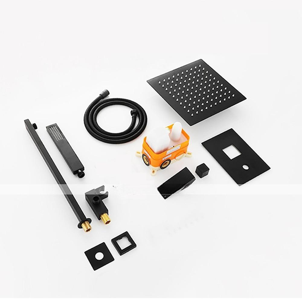 Concealed Shower Faucet Combo Set Black 8"/10"/12"Ultra Thin Top Head Shower System Mixer Rough In Valve Rainfall High Pressure Head with Handheld Wall Monted Tub and Shower Trim Kit Bathroom Bath 2025 - CAD $366.99 –P12