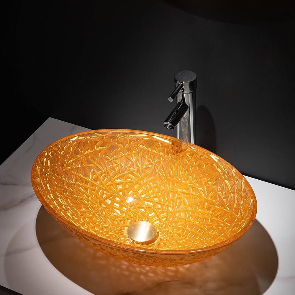 Modern Luxury Art Orange Oval Die Cast Glass Wash Basin With Faucet Basin Holder And Drain 2025 - CAD $398.99 –P4