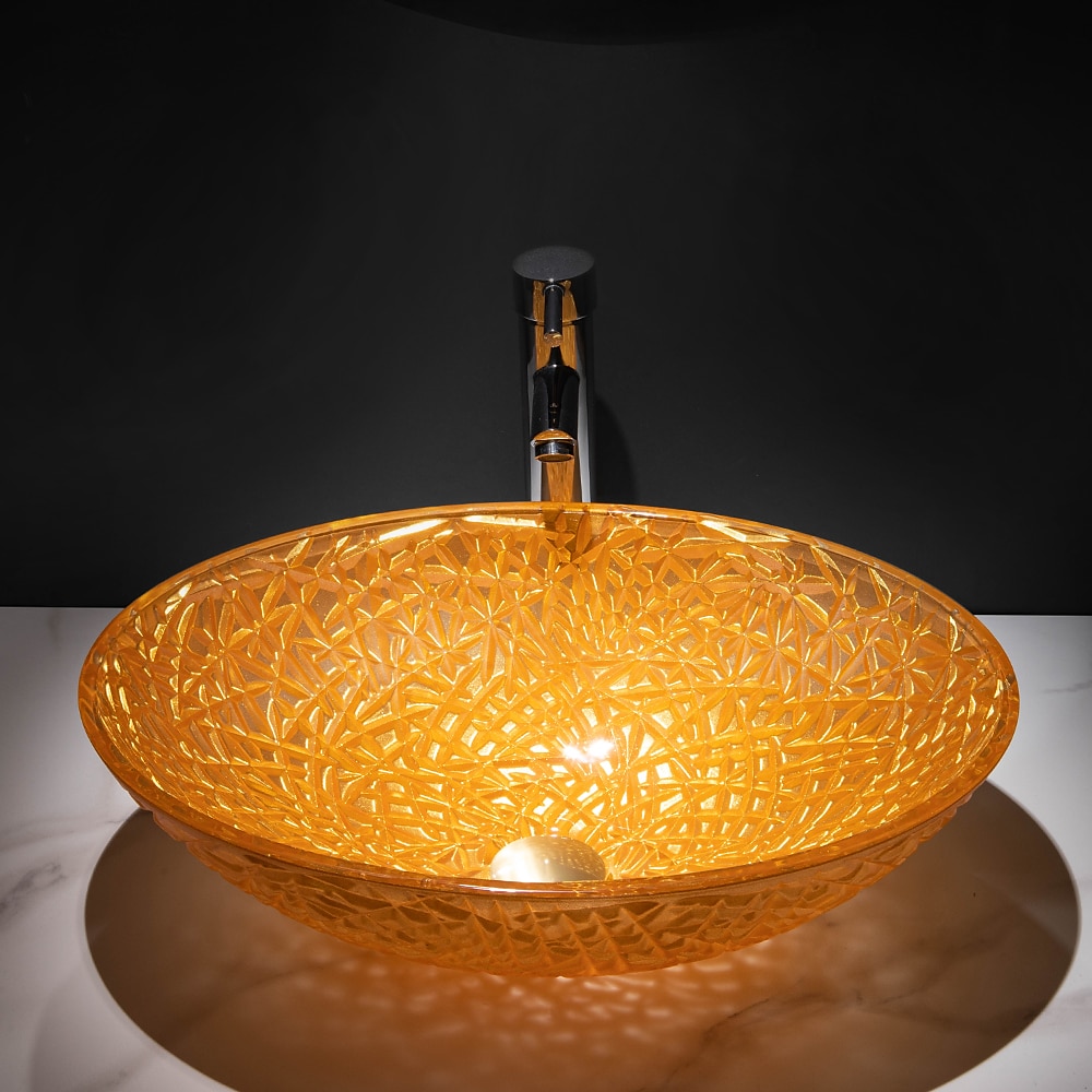 Modern Luxury Art Orange Oval Die Cast Glass Wash Basin With Faucet Basin Holder And Drain 2025 - CAD $398.99 –P11