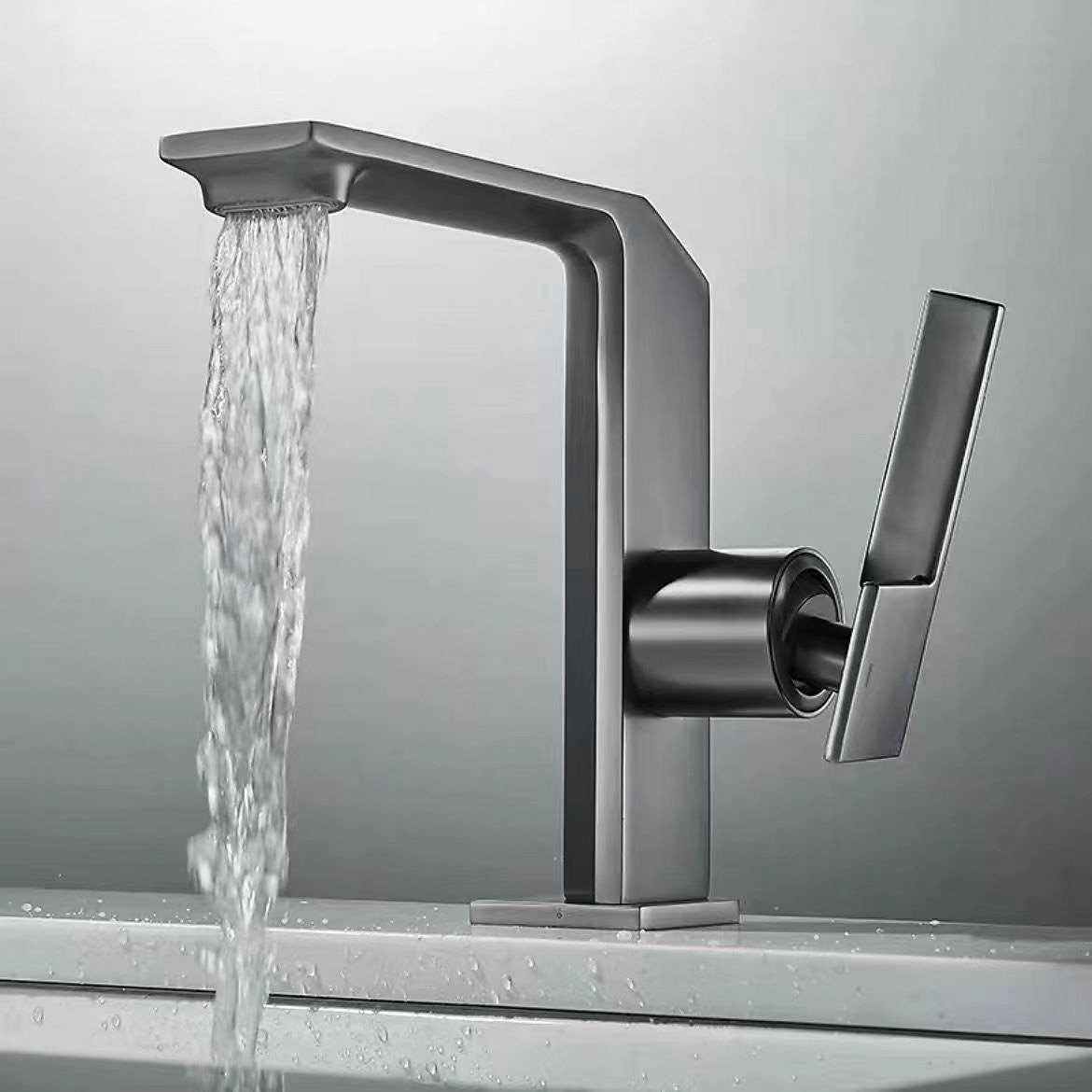 Waterfall Bathroom Sink Mixer Faucet Brass, Single Handle Washroom Basin Taps One Hole Faucets with Hot and Cold Hose, Waterfall Spout Brass Bathroom Tap Chrome Black Gold Grey 2025 - CAD $111.99 –P9