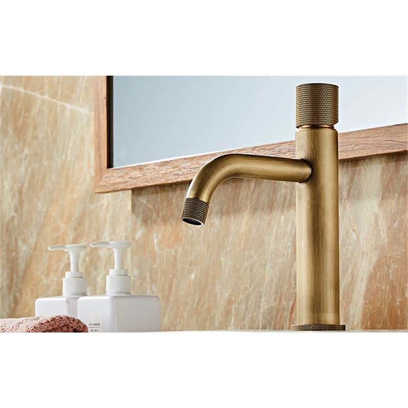 Bathroom Sink Mixer Faucet Single Knob, Vintage Mono Basin Taps Brass Deck Mounted, Monobloc Single Handle One Hole Vessel Water Tap with Hot Cold Water Hose Washroom 2025 - CAD $95.99 –P6