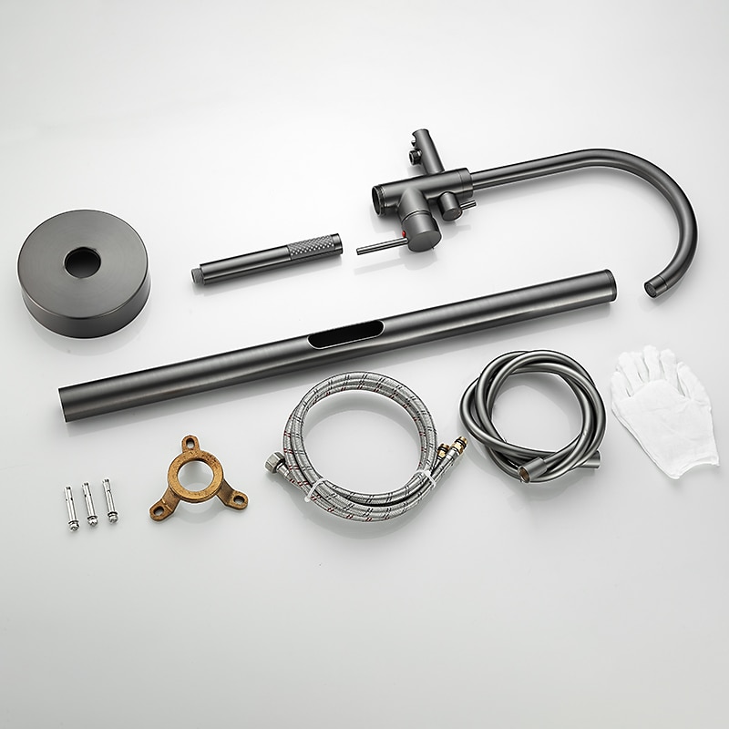 Bathtub Faucet Gun Grey Contemporary Electroplated Free Standing Ceramic Valve Bath Shower Mixer Taps 2025 - CAD $328.99 –P1