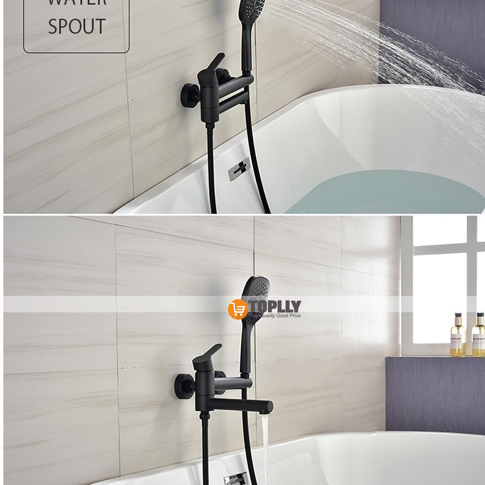 Bathtub Faucet Wall Mounted Black 3 Spout Bathroom Faucet Bath Roman Tub Filler Mixer Tap Brass with 2 Sprayer Bidet Sprayer 2025 - CAD $135.99 –P17