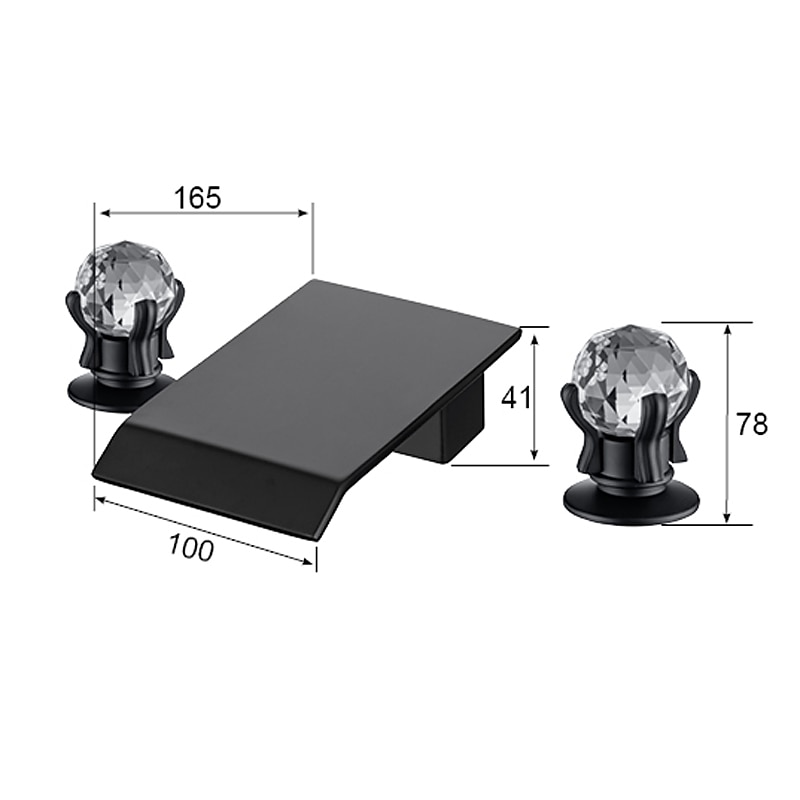 Bathroom Sink Faucet with Two Crystal Knob Handles Waterfall Matte Black/Chrome Deck Mounted Widespread 3 Holes Bathroom Faucets for Bathtub or Sink 2025 - CAD $167.99 –P13
