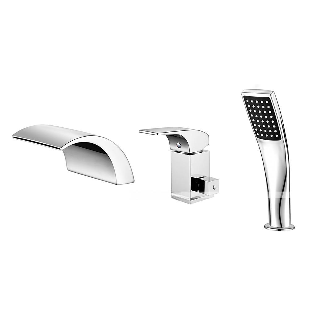 Waterfall Bathtub Faucet Deck Mounted Bath Tub Filler Mixer Tap Set Handheld 3 Hole 2 Spout with Hand Sprayer Brass Shower Ceramic Valve Kit Bathroom 2025 - CAD $191.99 –P2
