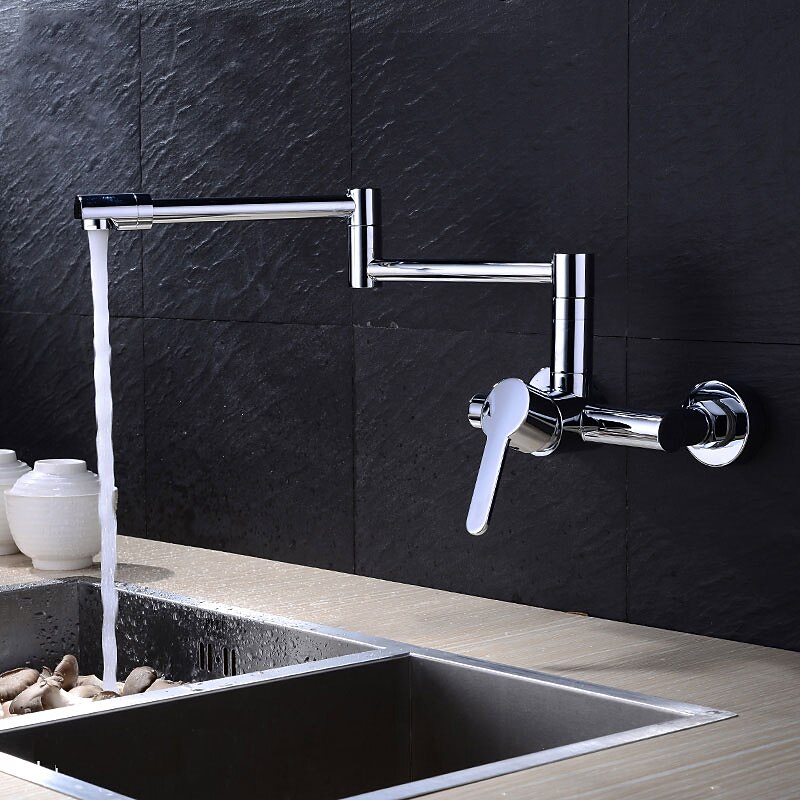 Wall Mounted Kitchen Sink Mixer Faucet Foldable Pot Filler FacuetSingle Handle Two Holes Folding Taps Electroplated / Painted Finishes Pull-out / Pull-down / Pot Filler Wall Mounted / Brass 2025 - CAD $199.99 –P11