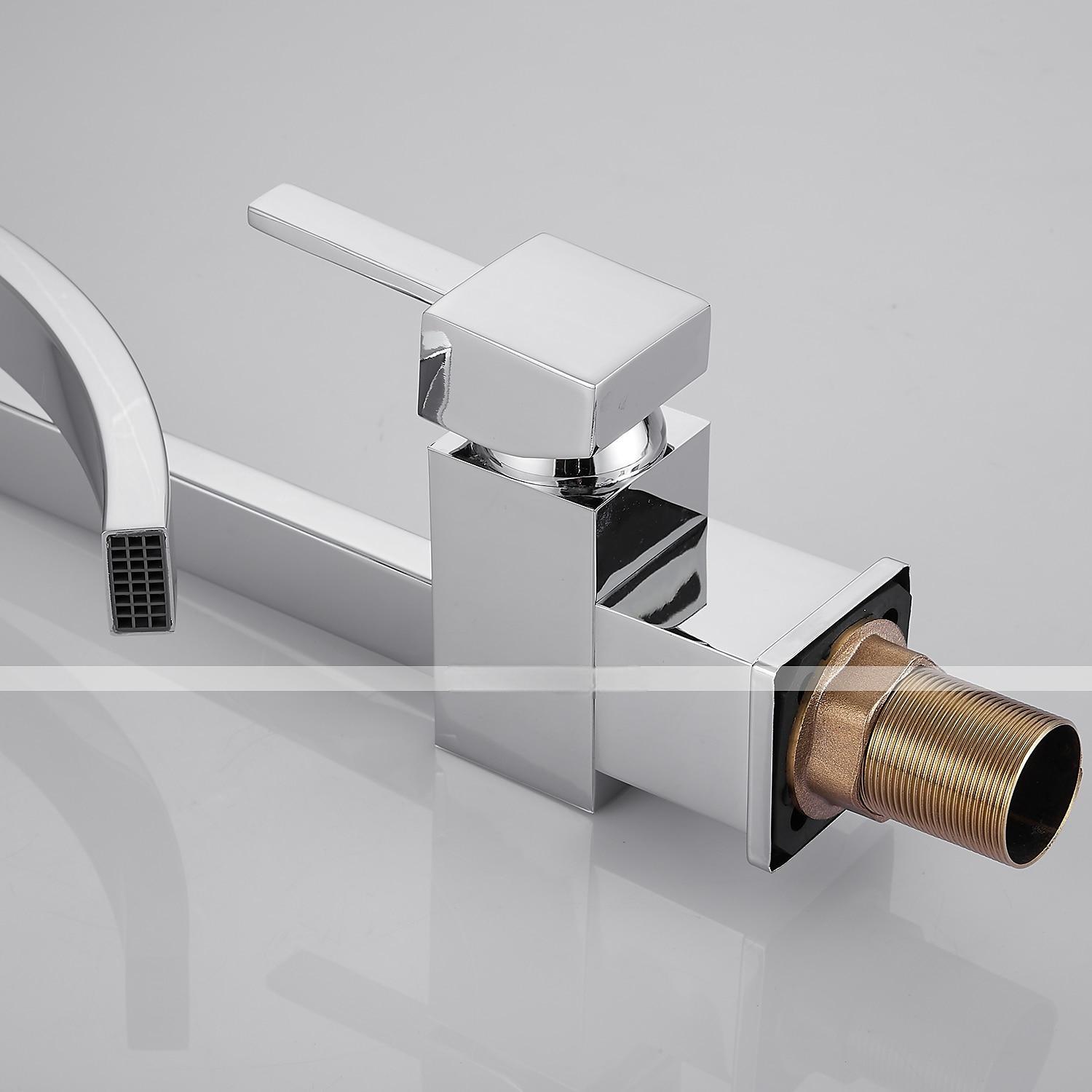 Waterfall Bathroom Sink Mixer Faucet, 360 Rotating Basin Vessel Tap Single Handle Irregular Creative Design Brushed Nickel/Chrome/Matte Black/Golden Sink Tap with Hot and Cold Water Hose 2025 - CAD $111.99 –P17