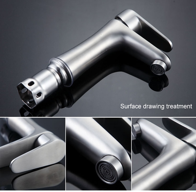 Bathroom Sink Faucet,Stainless Steel Matte Black/Nickel Brushed Single Handle One Hole Bath Taps with Hot and Cold Switch 2025 - CAD $63.99 –P2