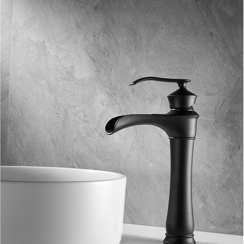 Waterfall Basin Sink Mixer Faucet Black, Tall Bathroom Taps Single Handle One Hole with Hot and Cold Hose Vessel Water Tap Deck Mounted 2025 - CAD $135.99 –P9