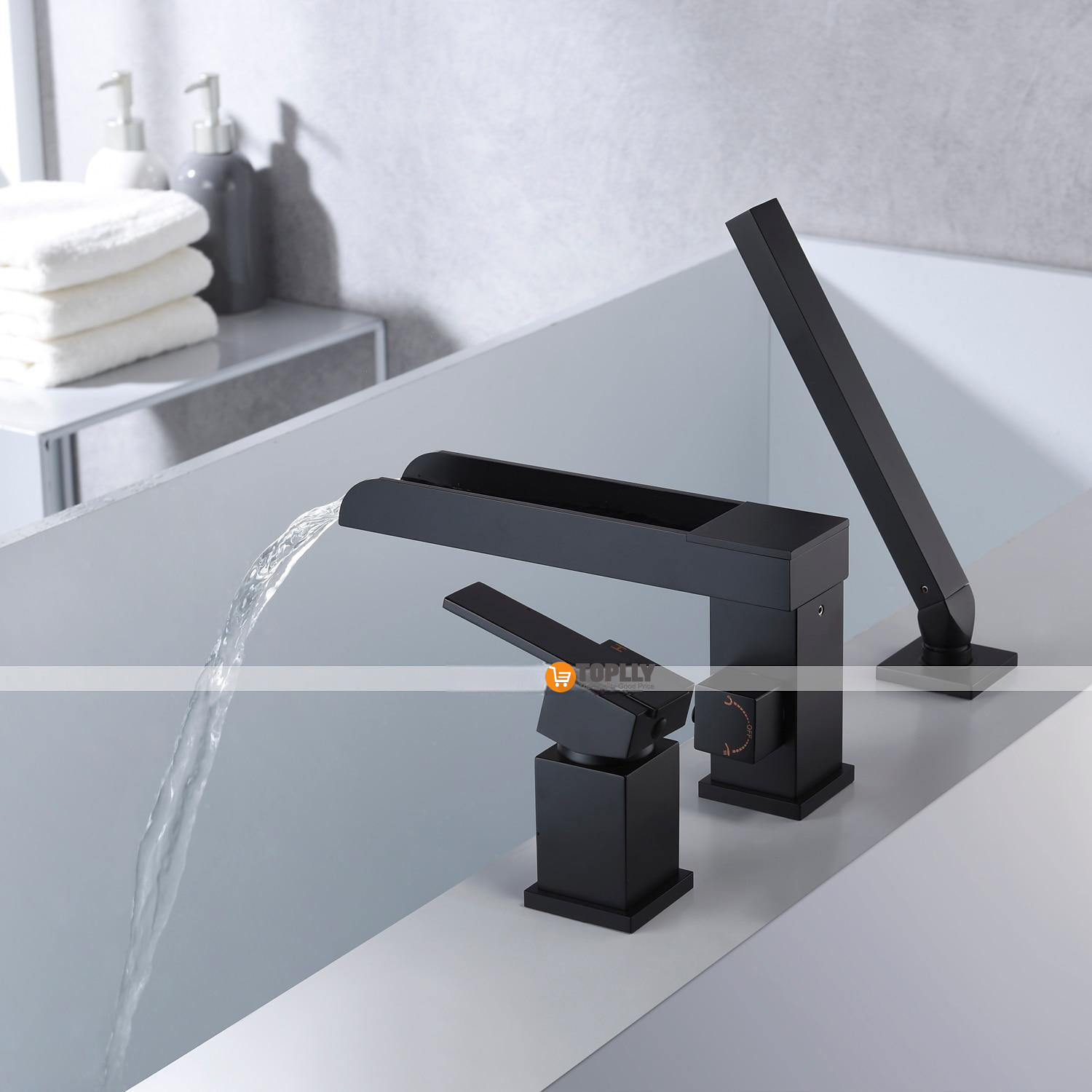 Bathtub Faucet Waterfall Long Spout Bath Tub Filler Mixer Taps Golden with Heldhand Shower 60 inch Hose 3 Hole 2 Handle Deck Mounted Widespread Bathroom 2025 - CAD $366.99 –P2