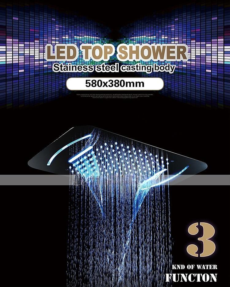 Shower FaucetLED Shower Head Chrome finished 58x38cm SUS304 3 Function Rainfall Waterfall Mist Ceiling Mounted light remote control Shower Faucet 2025 - CAD $558.99 –P2