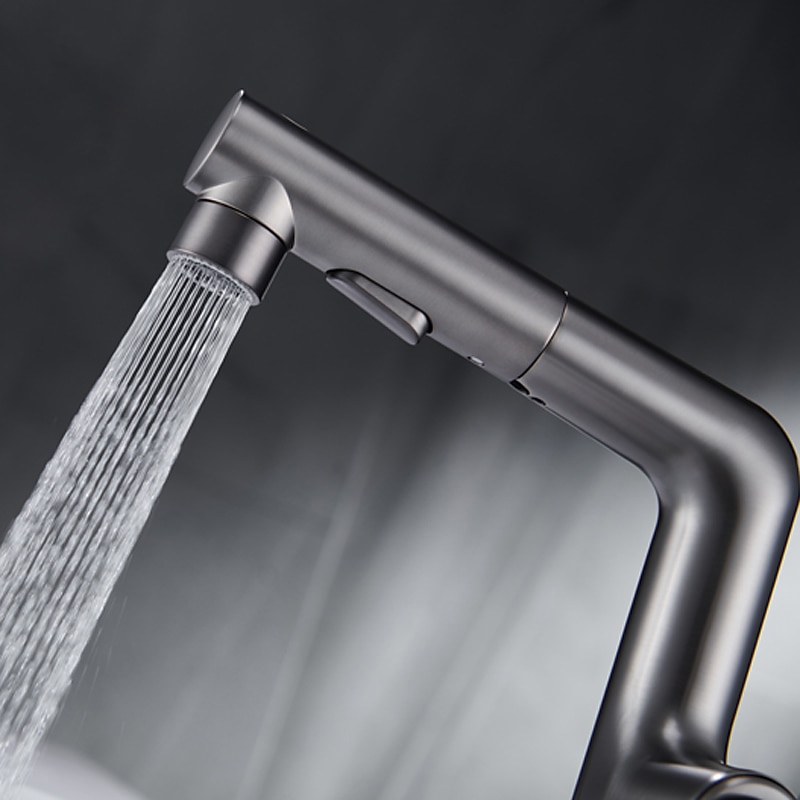 Bathroom Sink Faucet with Pull Out Spray,Brass 3-modes Electroplated / Painted Finishes Centerset Single Handle One Hole Lavatory Rotating Spout for Cold and Hot Water Bath Taps 2025 - CAD $119.99 –P6