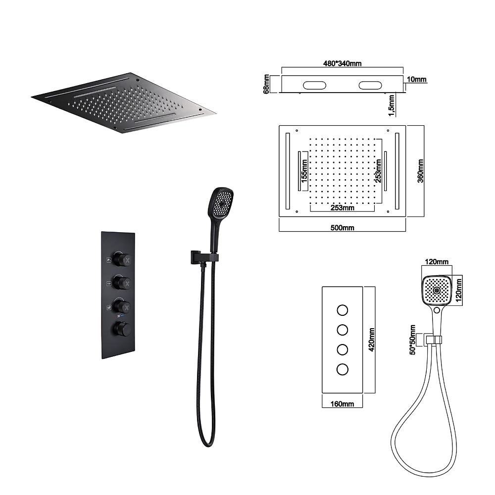 Shower FaucetRainfall Shower Head System / Thermostatic Mixer valve Set - Rainfall Shower Contemporary Painted Finishes Mount Inside Brass Valve Bath Shower Mixer Taps 2025 - CAD $956.99 –P2