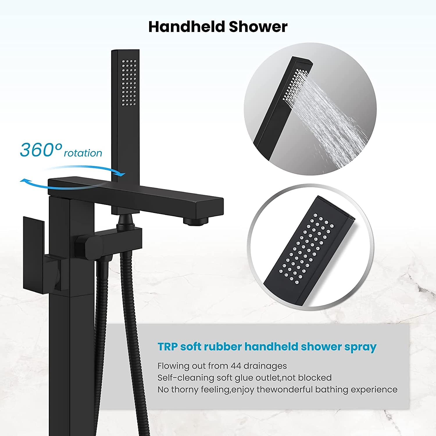 Freestanding Bathtub Faucet 360° Swivel Spout Floor Mount Standing Tub Filler Single Handle Brass Tap with Hand Shower Sprayer 2025 - CAD $446.99 –P1