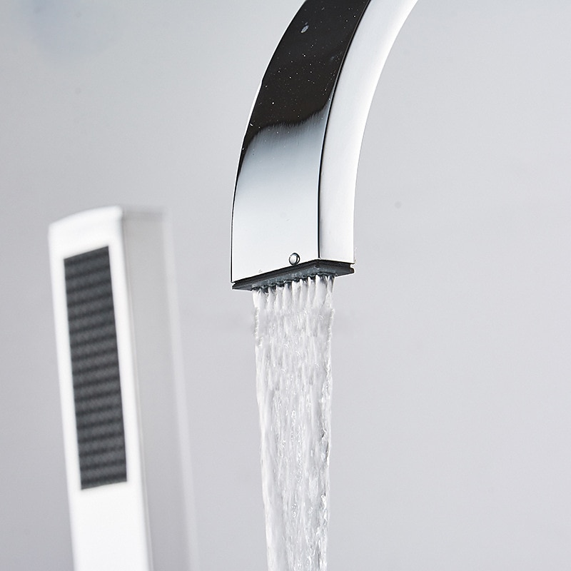 Bathtub Faucet Multi-hole Deck Mounted with Heldhand Showerhand Bath Tub Filler Mixer Brass Taps 5 Hole 3 Handle Chrome 2025 - CAD $239.99 –P2