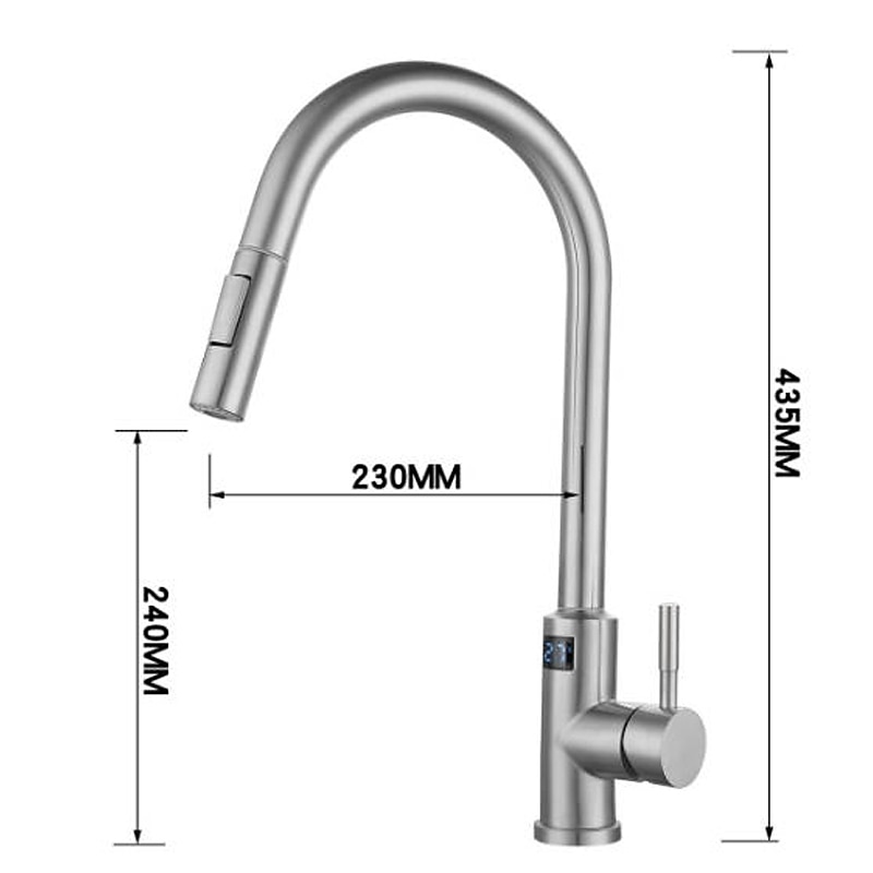 Touchless Sensor Kitchen Faucet Sink Mixer Tap Touch on with Pull Out 2 Mode Sprayer Digital Display 360 Swivel Single Handle Taps Stainless Steel Deck Mounted Water Vessel Taps 2025 - CAD $175.99 –P1