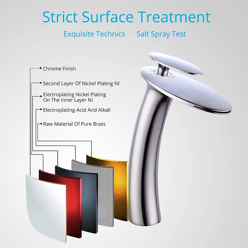 Waterfall Bathroom Sink Faucet with Supply Hose,Single Handle Single Hole Vessel Lavatory Faucet,Slanted Body Basin Mixer Tap Tall Body Commercial 2025 - CAD $127.99 –P1