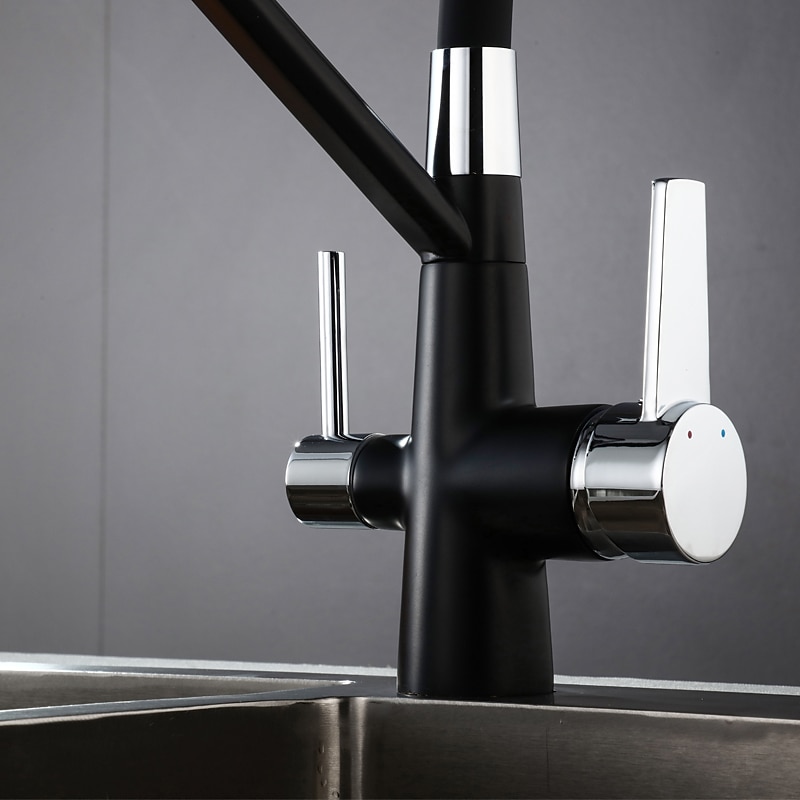 Kitchen Faucet Pull Down Spray Head Purified Water Dual Spout Taps Sink Mixer Deck Mounted  360 Rotating Twin Handle High Arc Flexible Tube Vessel Brass Tap 2025 - CAD $159.99 –P8