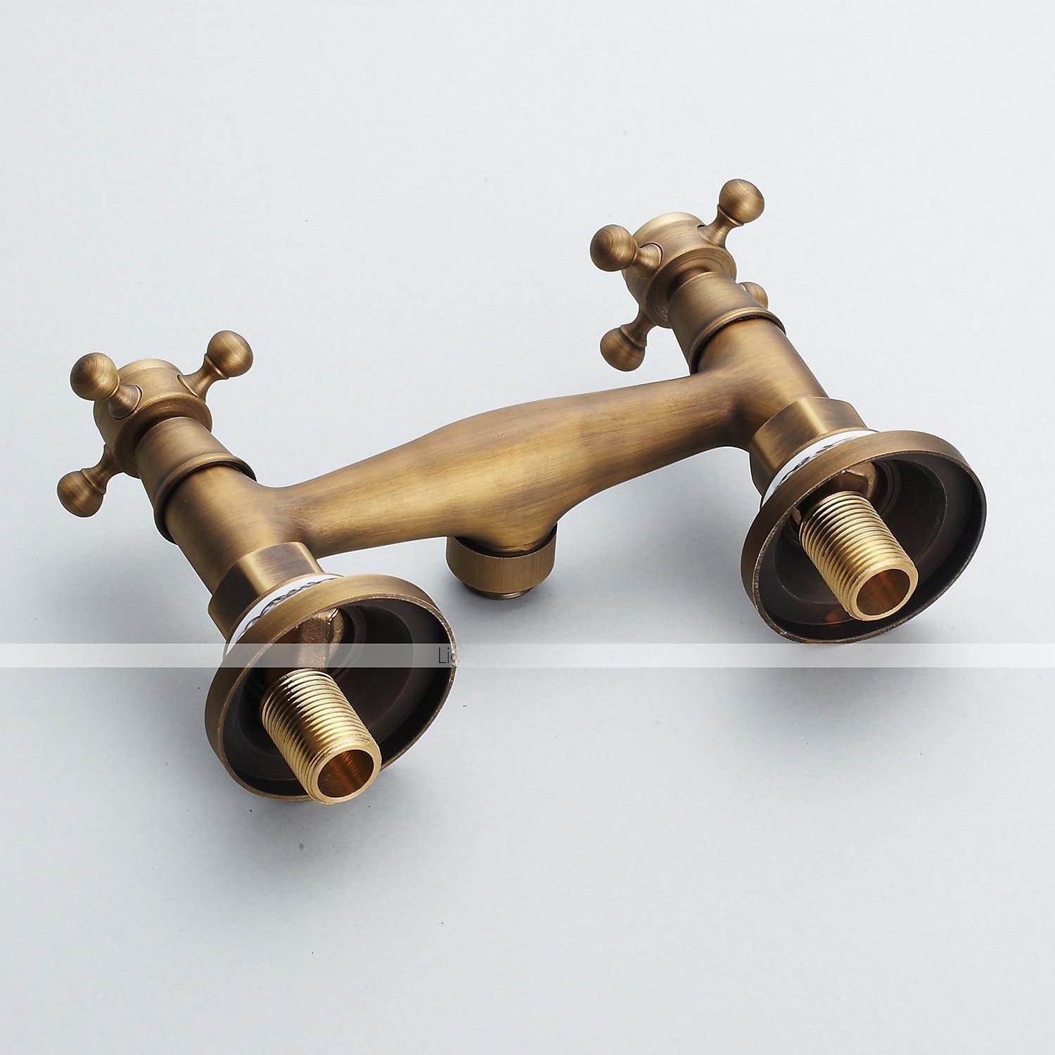 Shower Faucet Set - Handshower Included pullout Vintage Style / Country Antique Brass Mount Outside Ceramic Valve Bath Shower Mixer Taps / Two Handles One Hole 2025 - CAD $151.99 –P3
