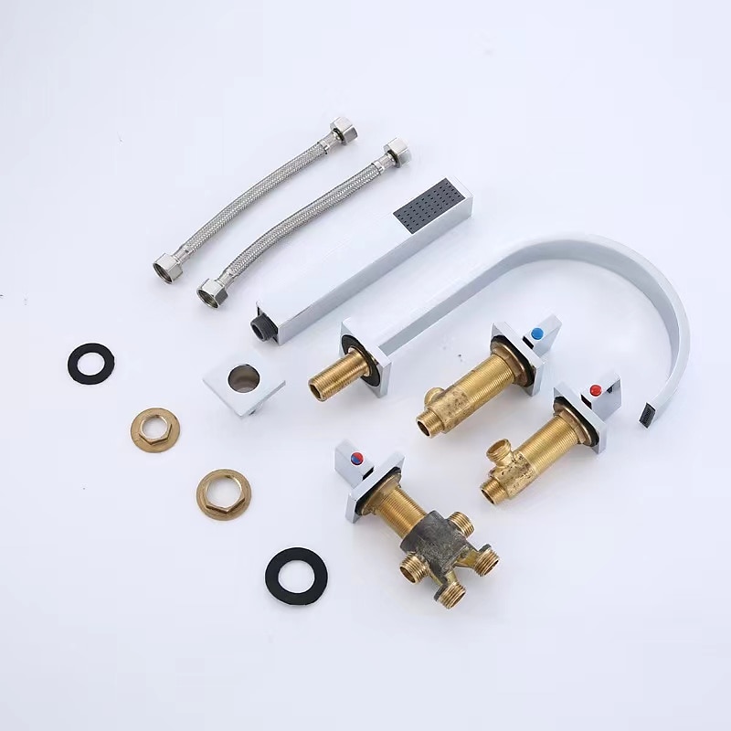 Bathtub Faucet Multi-hole Deck Mounted with Heldhand Showerhand Bath Tub Filler Mixer Brass Taps 5 Hole 3 Handle Chrome 2025 - CAD $239.99 –P9