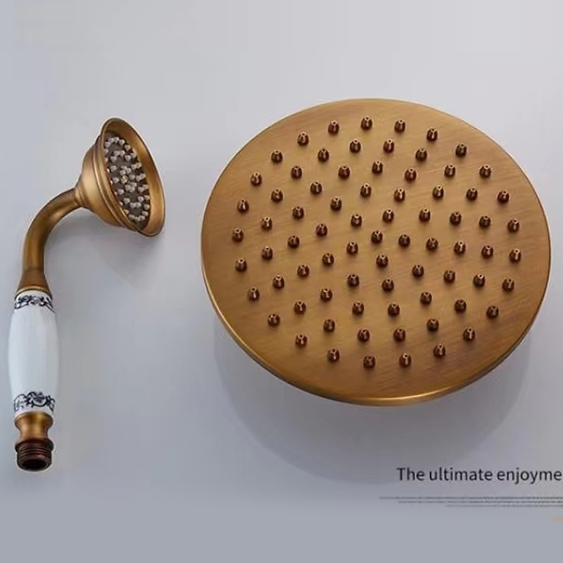 Shower Faucet Set Wall Mounted Vintage Brass Rainfall Overhead Combo Set Bathroom Mixer Ceramic Shower Hendheld Sprayer High Pressure Black Antique 2025 - CAD $255.99 –P5