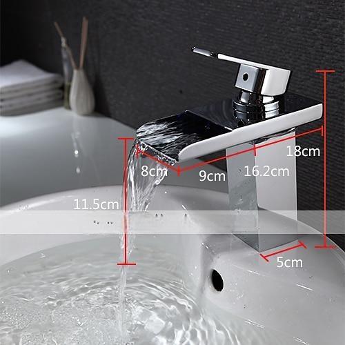 Bathroom Sink Faucet with Supply Hose,LED Waterfall Spout Single Handle Single Hole Vessel Lavatory Faucet,Slanted Body Basin Mixer Tap 2025 - CAD $119.99 –P4
