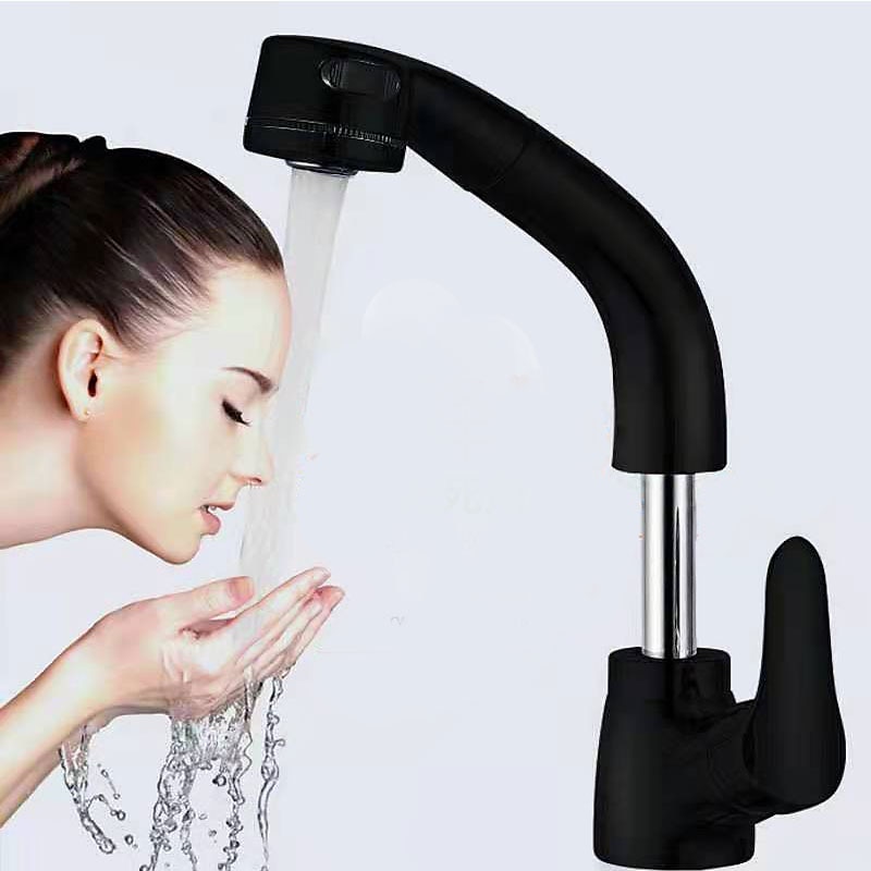 Matte Black Bathroom Basin Faucet Pull Out Spout Rotatable Liftable Body Deck Mounted Hot and Cold Water Mixer Tap 2025 - CAD $87.99 –P11