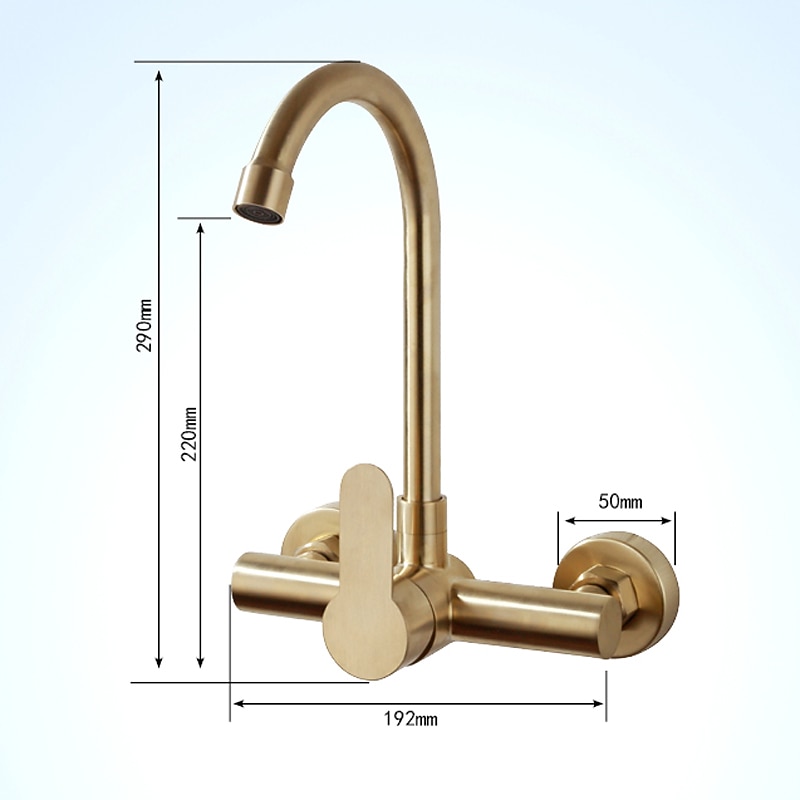 Kitchen faucet - Single Handle Two Holes Brushed Gold Tall /High Arc Wall Mounted Contemporary Kitchen Taps 2025 - CAD $175.99 –P6