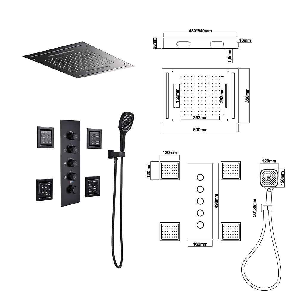 Shower FaucetRainfall Shower Head System Set - Rainfall Shower Contemporary Mount Inside Brass Valve Bath Shower Mixer Taps 2025 - CAD $1275.99 –P7