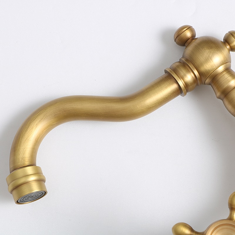 Traditional Kitchen Sink Mixer Taps Wall Mounted Brass Vintage Retro Kitchen Faucet Twin Lever Standard Spout Vessel Tap 2025 - CAD $87.99 –P10