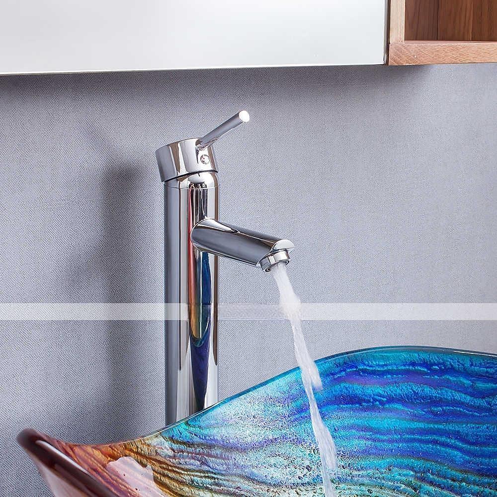 Bathroom Vessel Sink Rectangular 21"x15" Sink Mixer Faucet and Drain Combo with Pop-up Drain Boat Shape Color Tempered Glass Artistic Vanity Sink Bowl Above Counter Washroom Sink Art Wash Basin 2025 - CAD $366.99 –P7