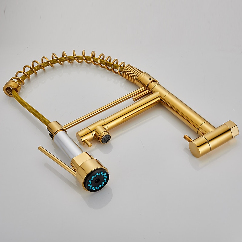 Wall Mounted Kitchen Sink Faucet Only Cold Water Pull Down Sprayer 360 Swivel Pull Out Kitchen Taps 2 Sprayer Mode Vessel Water Tap Gold Black Chrome 2025 - CAD $159.99 –P3