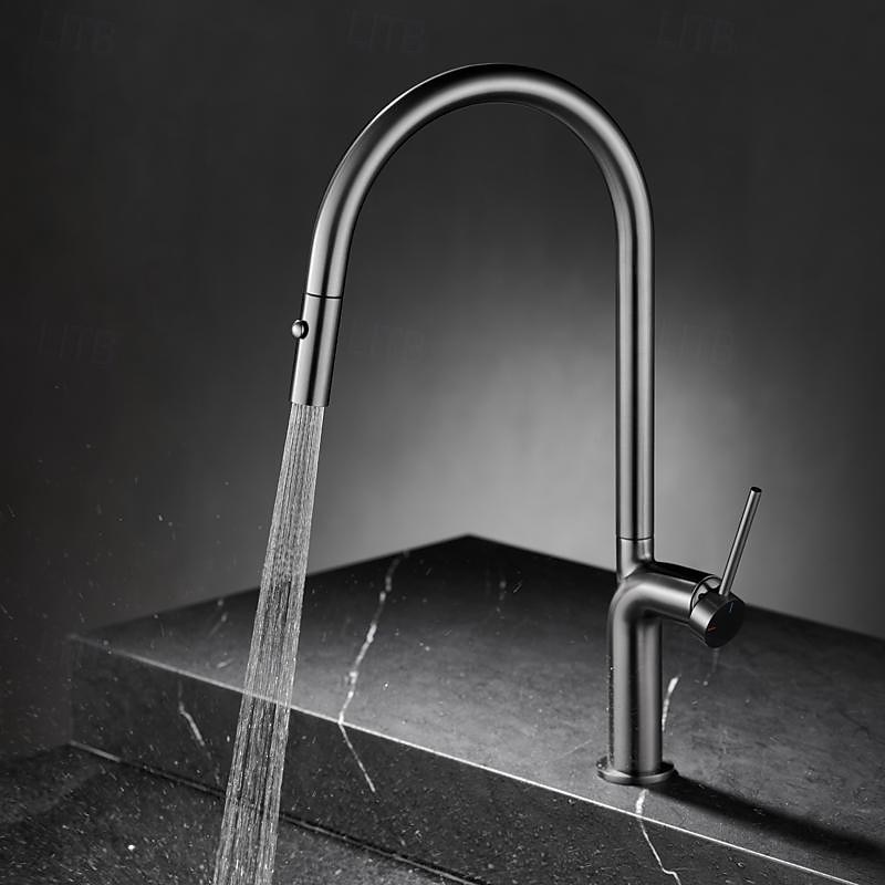 Kitchen faucet - Single Handle One Hole Chrome / Nickel Brushed / Electroplated Pull-out / Pull-down / Standard Spout / Tall / High Arc Centerset Modern Contemporary Kitchen Taps 2025 - CAD $207.97 –P8