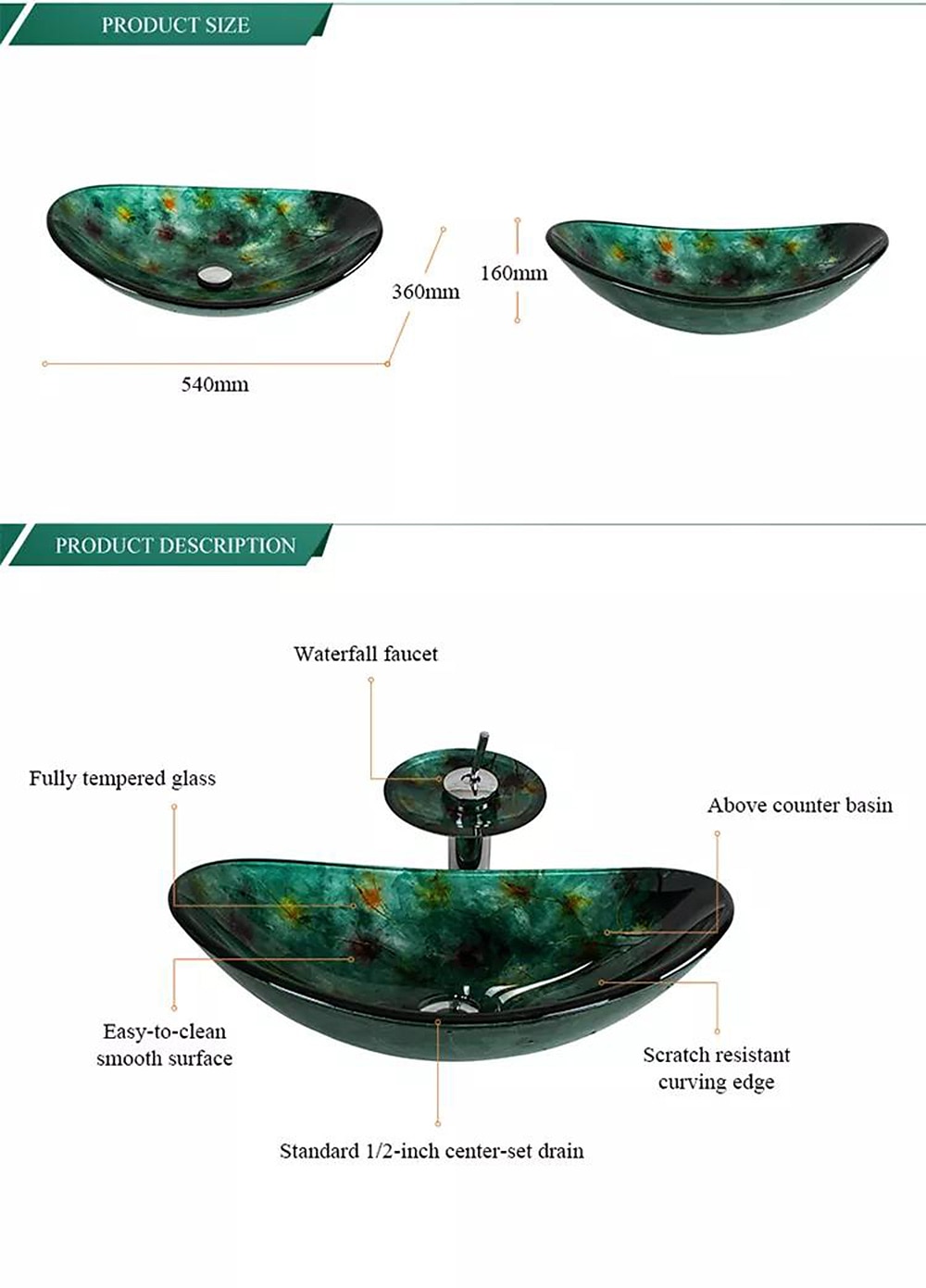 Art Tempered Glass Wash Basin with Chrome Faucet FinishRectangular Sink Shape Bathroom Faucet 2025 - CAD $366.99 –P2