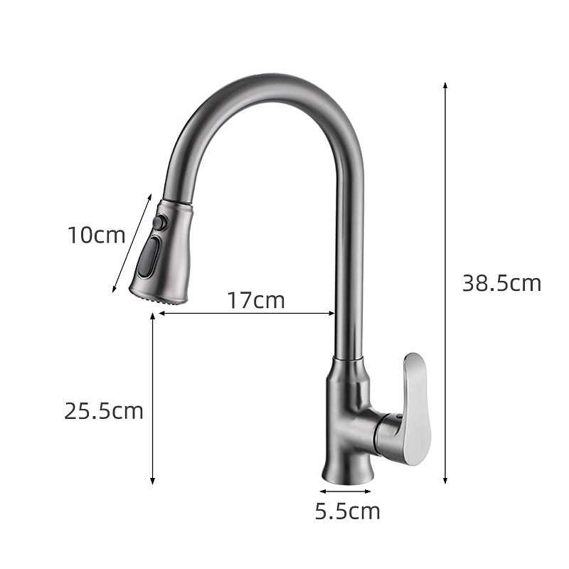 Kitchen Faucet with Pull-out SpraySingle Handle One Hole Brass High Arc 3-Modes Minimalist Style Kitchen Taps(Gun Grey/Black/Chrome) 2025 - CAD $119.99 –P1
