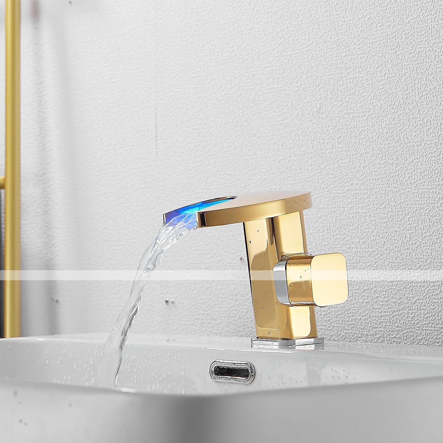 Bathroom Sink Faucet,LED Waterfall Temperature Controlled 3-Colors Electroplated Centerset Single Handle One Hole Bath Taps 2025 - CAD $95.99 –P5