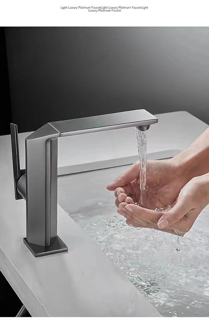 Waterfall Bathroom Sink Mixer Faucet Brass, Single Handle Washroom Basin Taps One Hole Faucets with Hot and Cold Hose, Waterfall Spout Brass Bathroom Tap Chrome Black Gold Grey 2025 - CAD $111.99 –P1
