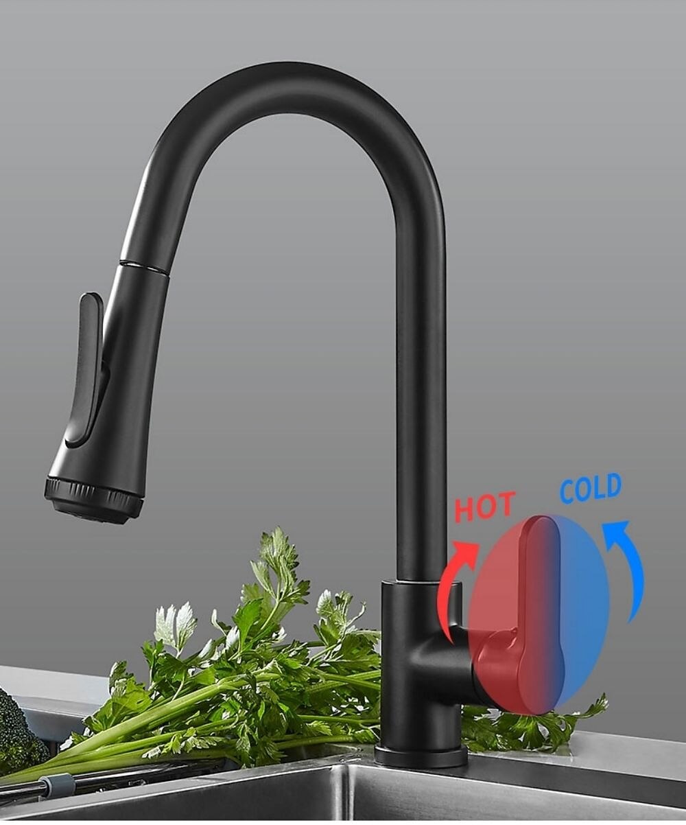 Kitchen Faucet with SprayerMatte Black Brass 4-Function Single Handle One Hole Button Design Pull-out / Pull-down Centerset Contemporary Kitchen Taps(with Soap Dispenser) 2025 - CAD $127.99 –P3