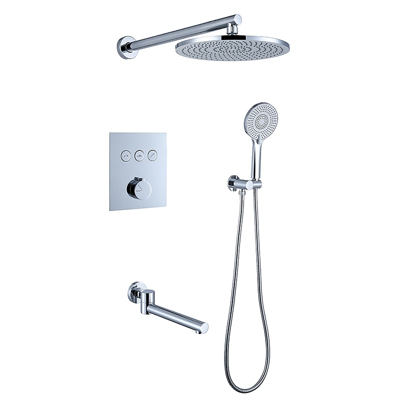 10 Inch Round Shower Faucets Sets3-Function Matte Black / Chrome Complete with Brass Shower Head and Solid Brass Handshower Mount Inside Rainfall Shower Head System 2025 - CAD $558.99 –P15