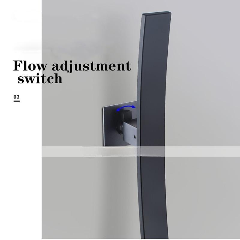 Wall Mounted Bathroom Sink Faucet,New Design Waterfall Black Single Handle Two Holes Bath Taps with Large Outlet and Flow Adjustable Switch and Hot/Cold Switch 2025 - CAD $366.99 –P7