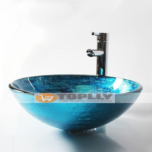 Blue Round Chrome Tempered Glass Glass Basin with Straight Tube Faucet Basin Support and Drain 2025 - CAD $366.99 –P3