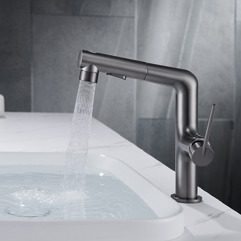 Bathroom Sink Faucet with Pull Out Spray,Brass 3-modes Electroplated / Painted Finishes Centerset Single Handle One Hole Lavatory Rotating Spout for Cold and Hot Water Bath Taps 2025 - CAD $119.99 –P4