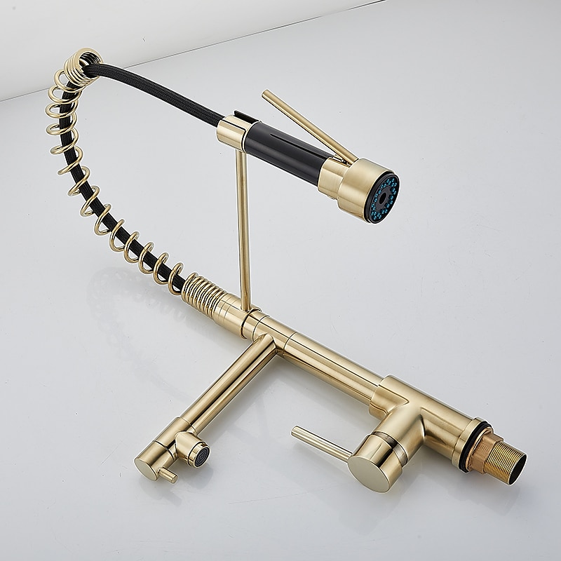 Kitchen Faucet Pull Out Sink Mixer Taps Dual Spout High Arc Spring Vessel Brass Taps Single Handle 360 Swivel Sprayer with Hot and Cold Water Hose 2025 - CAD $175.99 –P5